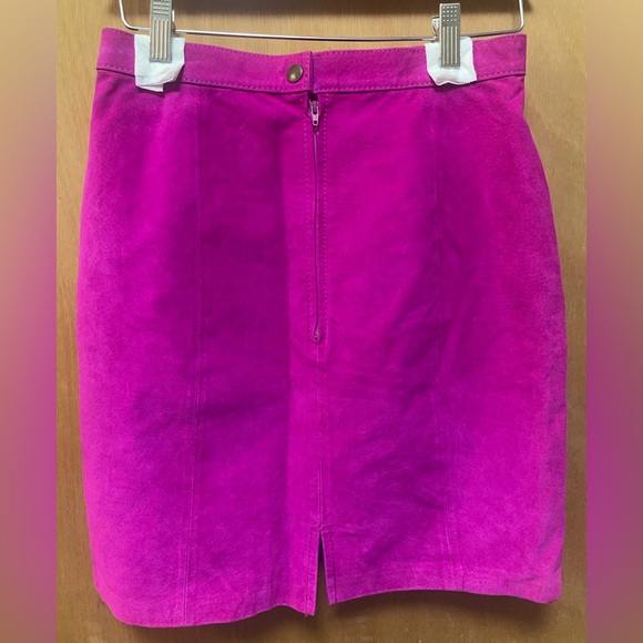 Vintage 90’s Neon Fuchsia Leather Suede Mini Skirt - Picture 3 of 12